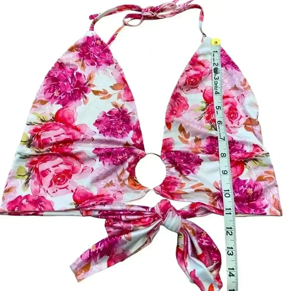 S Betro, Floral Rose Print Halter Bikini Top, Medium, Pink & White - Picture 4 of 8